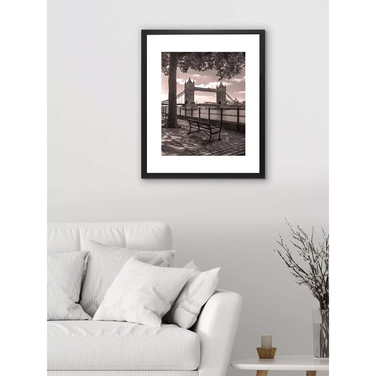 Tower Bridge London Framed Print & Mount, 55.5 x 45.5, Black/White – image 2