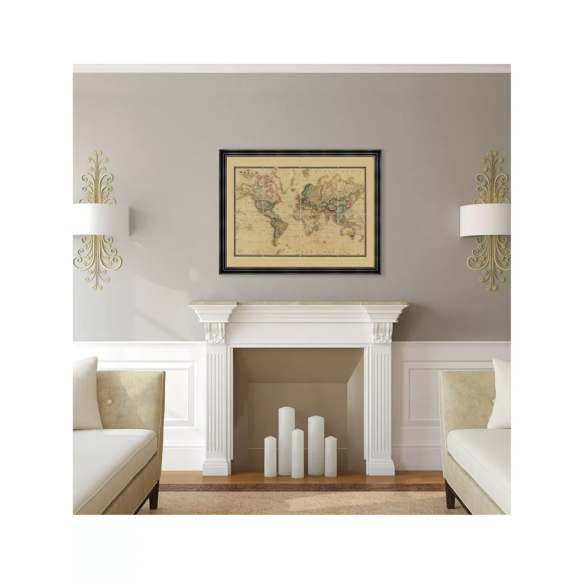 Old Folding Maps - Map of the World 1861 Vintage Framed Print & Mount, 65.5 x 92cm – image 2