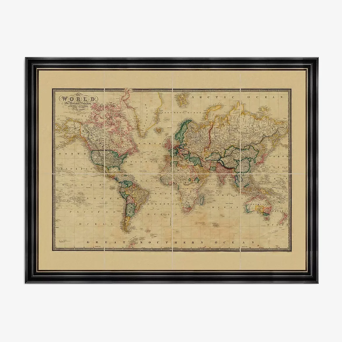 Old Folding Maps - Map of the World 1861 Vintage Framed Print & Mount, 65.5 x 92cm – image 1