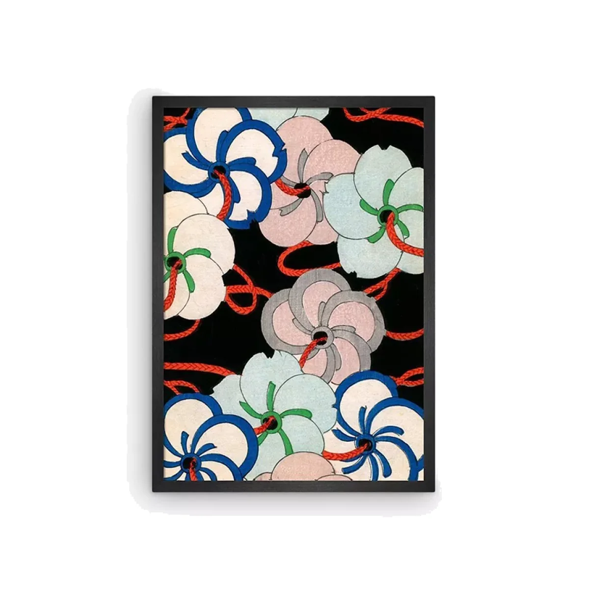 Camelia Ornaments Floral Wood Framed Print, 70 x 50cm, Black/Multi