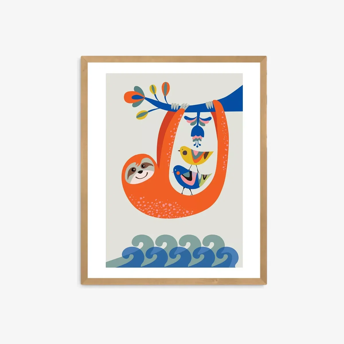Rachel Lee - 'Sloth' Wood Framed Print, 52 x 42cm, Orange/Multi