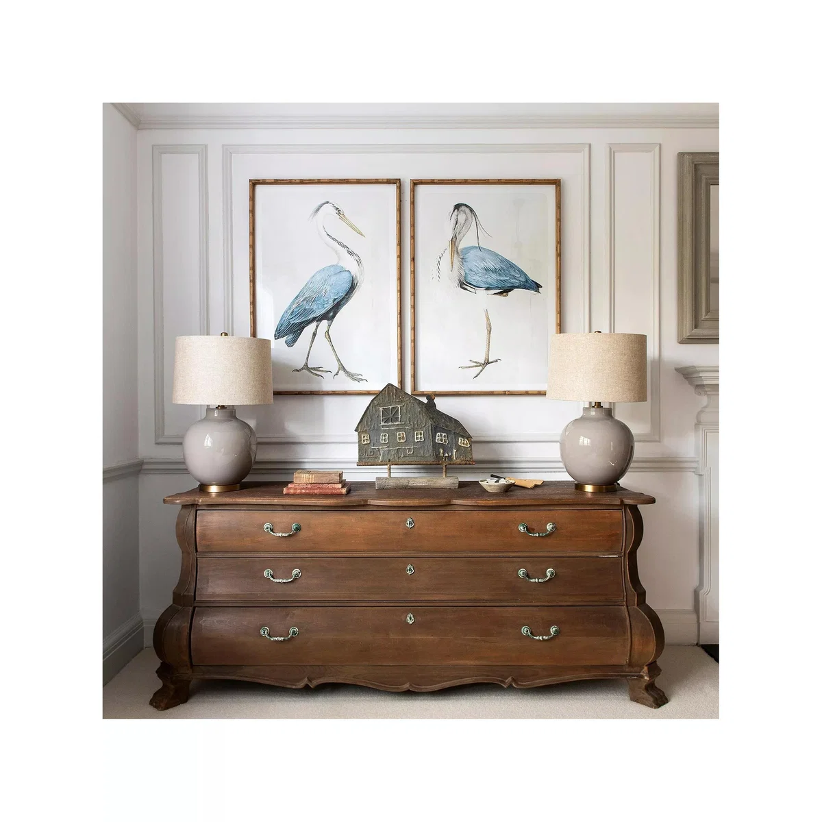 One.World Blue Heron Birds Wood Framed Print, Set of 2, 100 x 70cm, Natural/Multi – image 3
