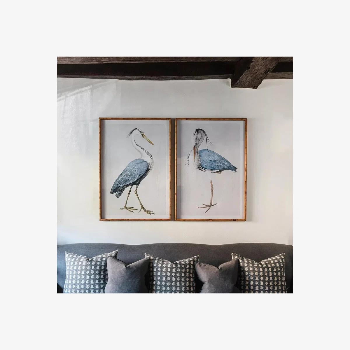 One.World Blue Heron Birds Wood Framed Print, Set of 2, 100 x 70cm, Natural/Multi – image 1