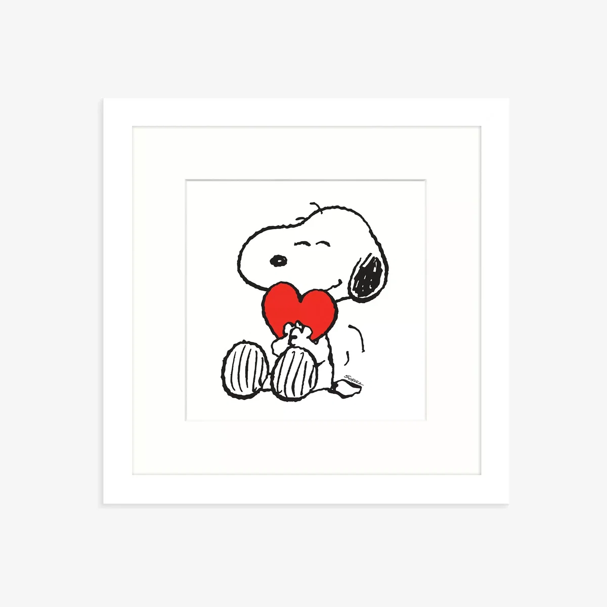 Peanuts - 'Snoopy Heart' Framed Print & Mount, 33.5 x 33.5cm, White/Red