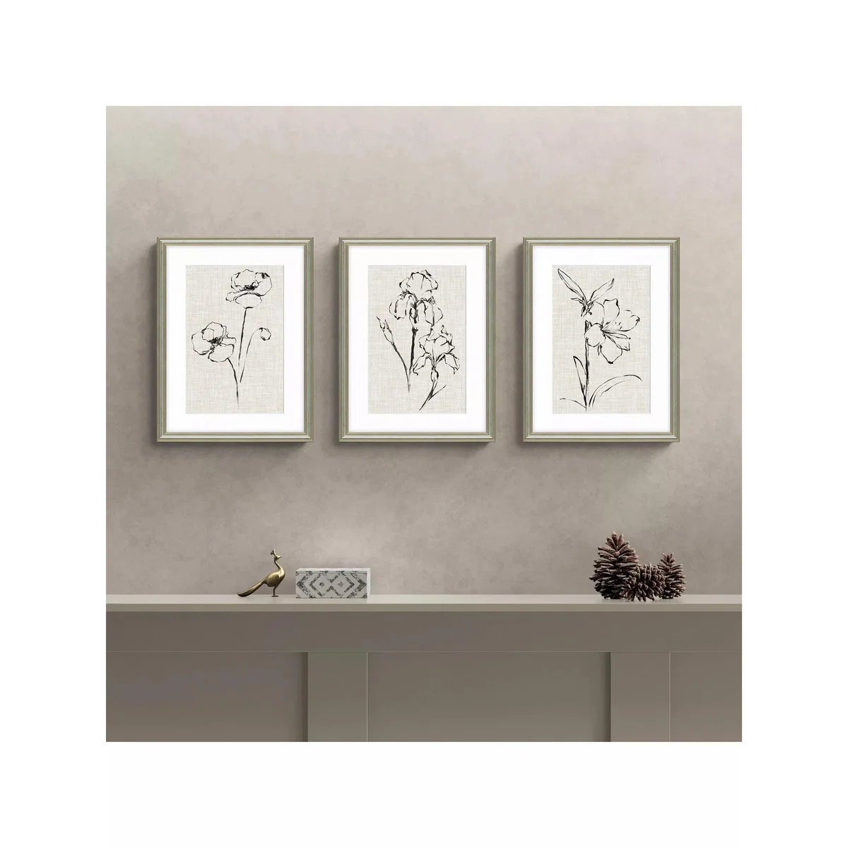 John Lewis Ethan Harper 'Floral Ink Study' Framed Print & Mount, Set of 3, 42 x 32cm, Natural – image 2