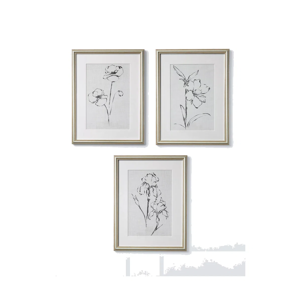 John Lewis Ethan Harper 'Floral Ink Study' Framed Print & Mount, Set of 3, 42 x 32cm, Natural – image 1