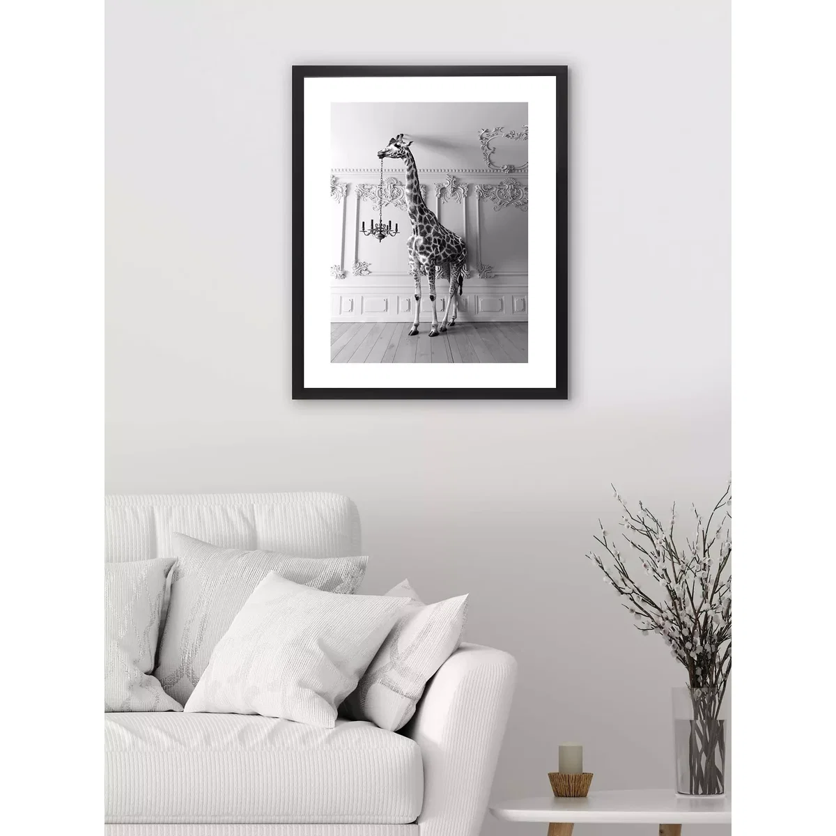 Giraffe Chandelier Framed Print & Mount, 86 x 66cm, Black/White – image 2