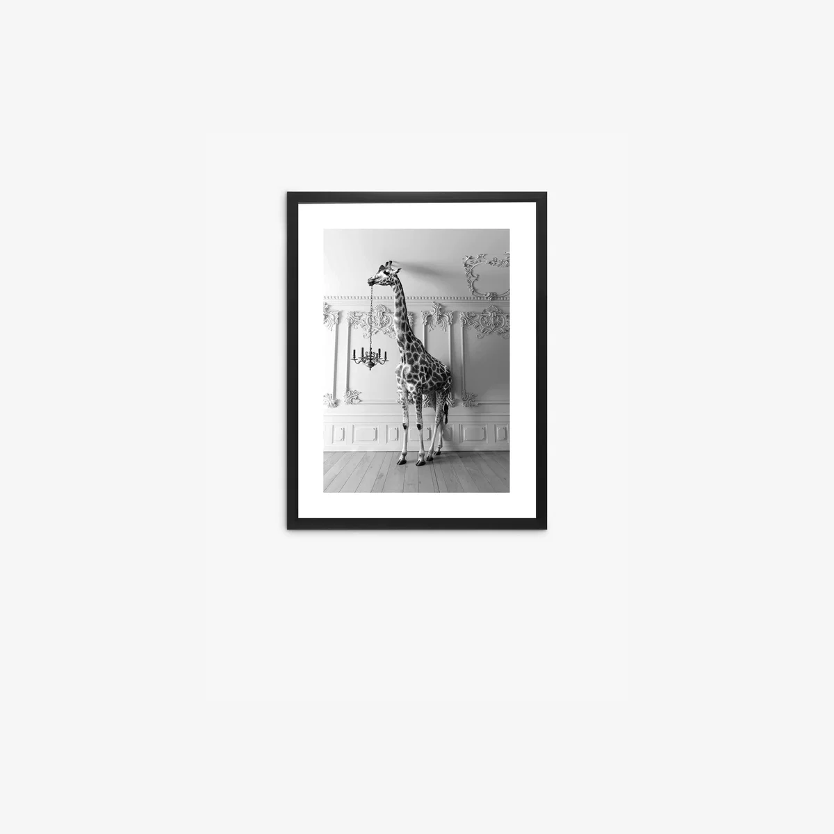 Giraffe Chandelier Framed Print & Mount, 86 x 66cm, Black/White – image 1
