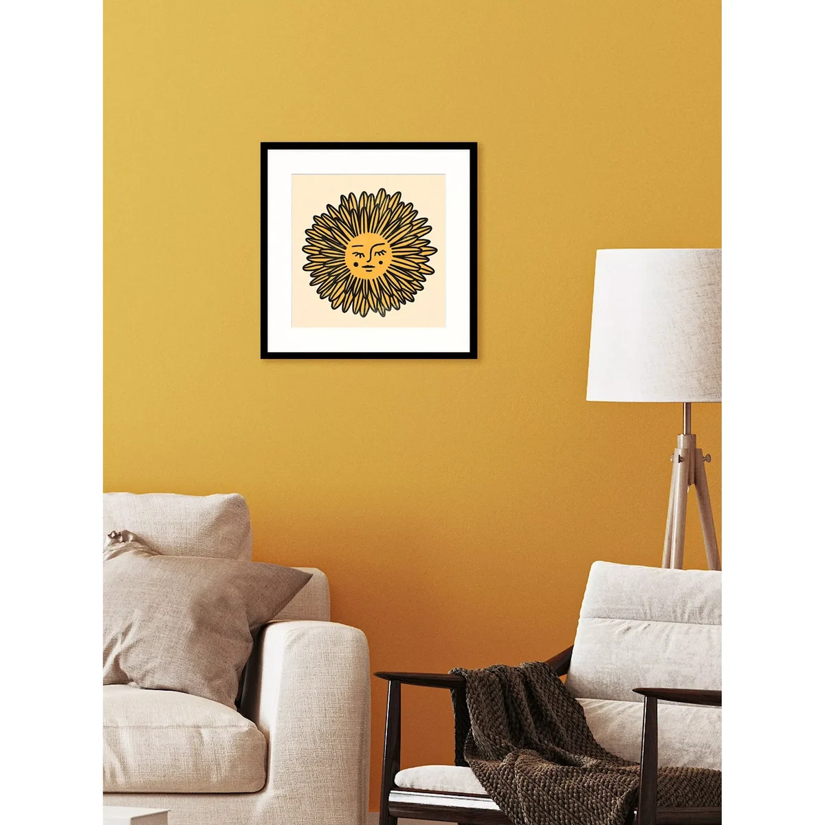 Emma Scarvey - 'Flower Face' Framed Print & Mount, 42 x 42cm, Yellow – image 2