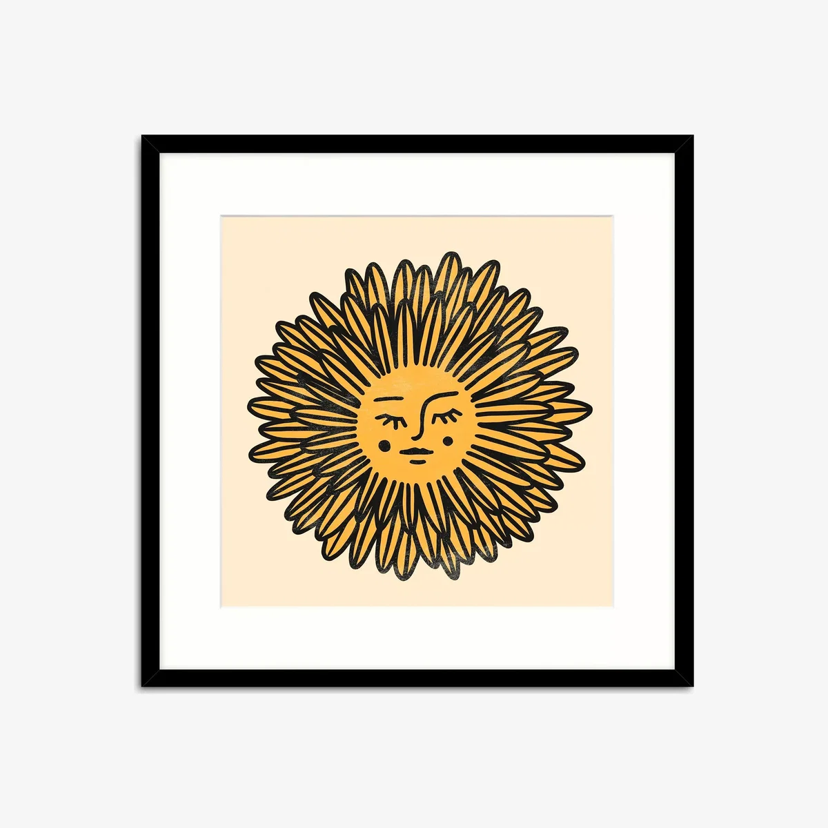 Emma Scarvey - 'Flower Face' Framed Print & Mount, 42 x 42cm, Yellow – image 1