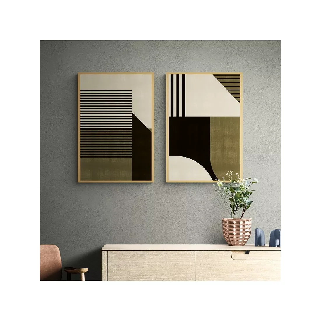 Print Punk Studio - 'Retro Line' Framed Print, Set of 2, 62 x 42cm, Green/Multi – image 2