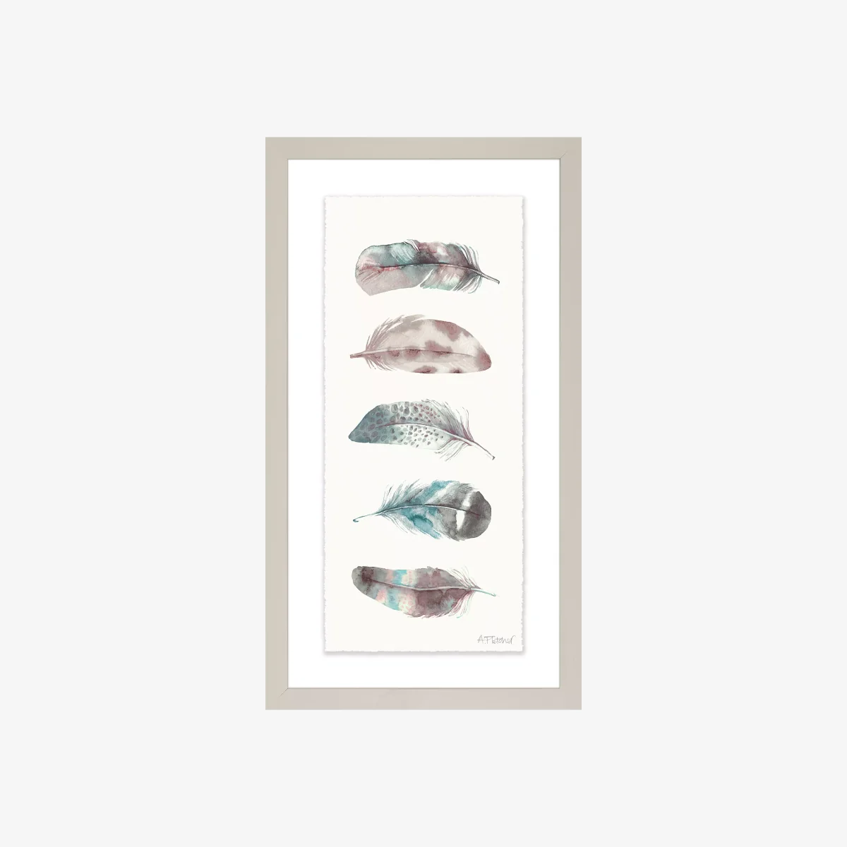 Adelene Fletcher - Watercolour Feathers Framed Print & Mount, 38 x 21cm – image 1