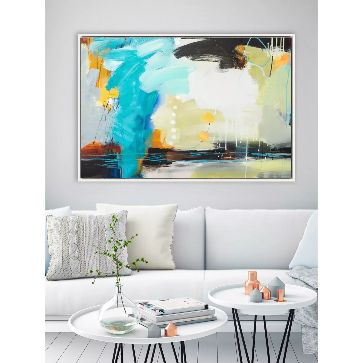 Ira Ivanova - 'Coast' Abstract Framed Canvas Prints, 84 x 124cm, Blue/Multi – image 2