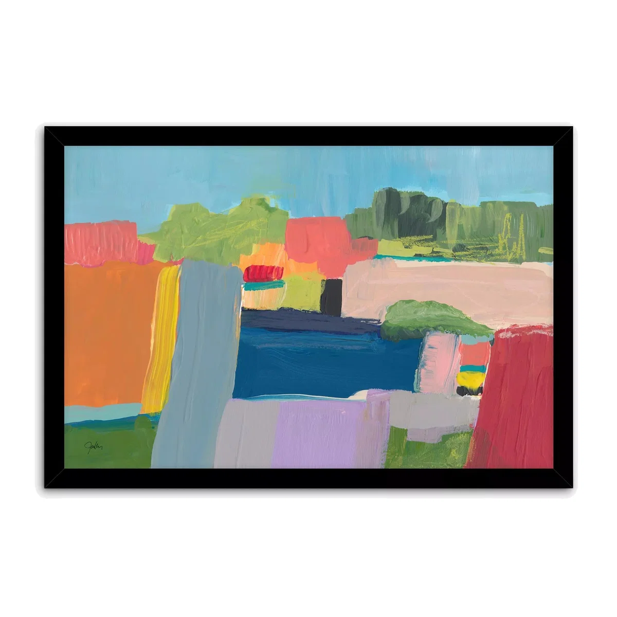 John Lewis Jan Weiss 'Small Town Hill 3' Framed Print, 43.5 x 63.5cm, Multi – image 1