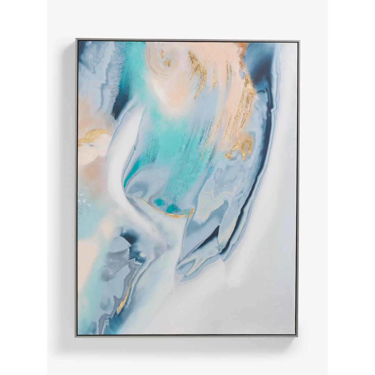 John Lewis Hand-Painted Abstract Marbled Framed Canvas, 90 x 120cm, Blue/Gold – image 2