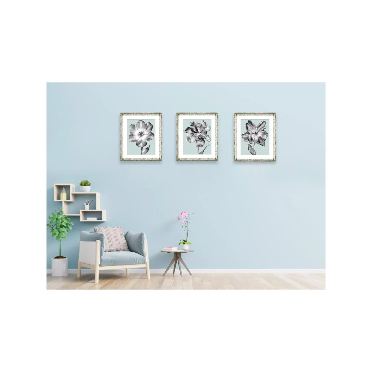 Tulip on Blue 3 - Framed Print & Mount, 46 x 36cm, Blue – image 4