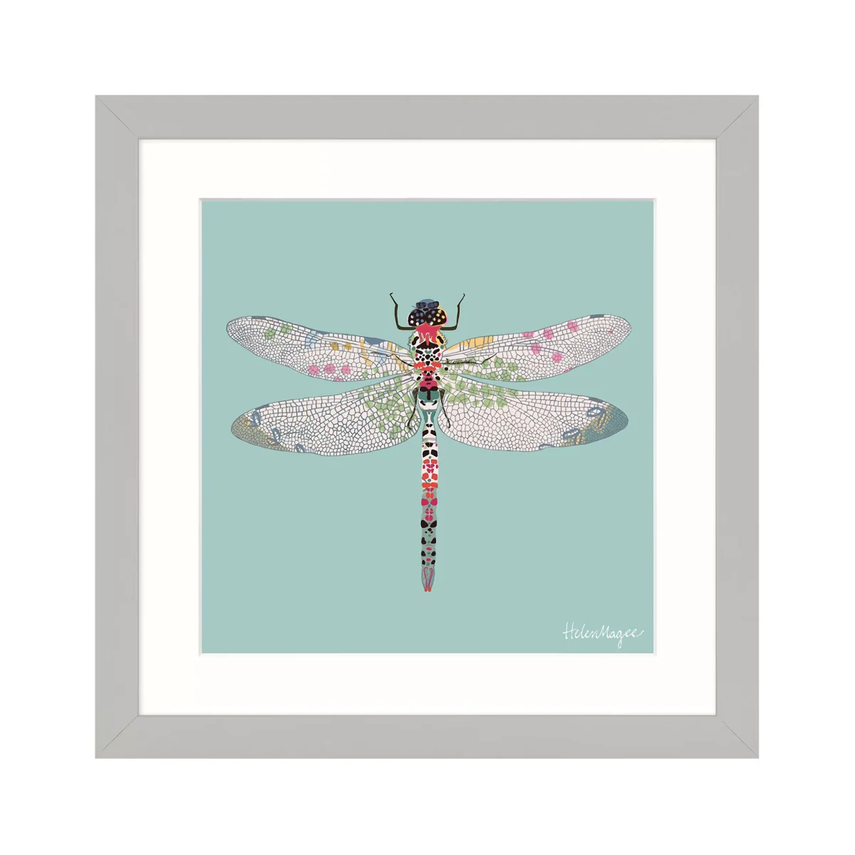 Helen Magee - Dragonfly Framed Print & Mount, Green, 33.5 x 33.5cm