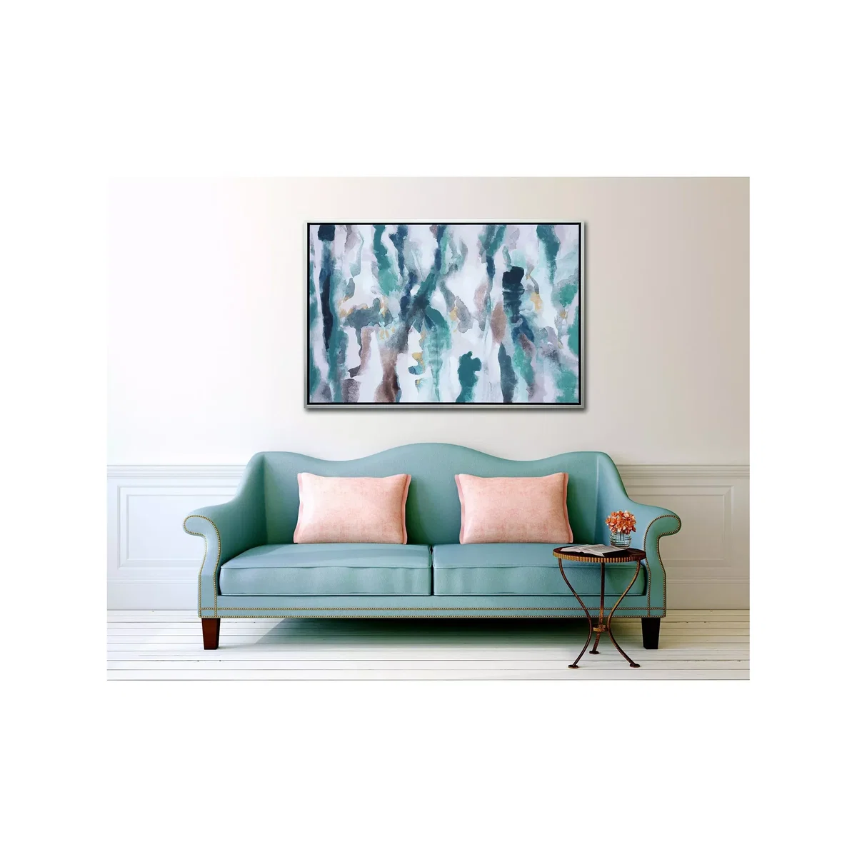 Blue Reflective Haze - Hand-Painted Abstract Framed Canvas, 80 x 120cm, Blue – image 2