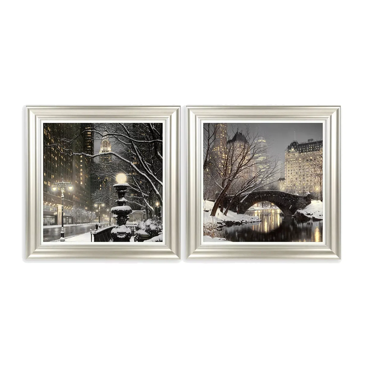 Rod Chase - 'City Lights' & 'Twilight in Central Park' New York Framed Prints, 61 x 61cm, Grey – image 1