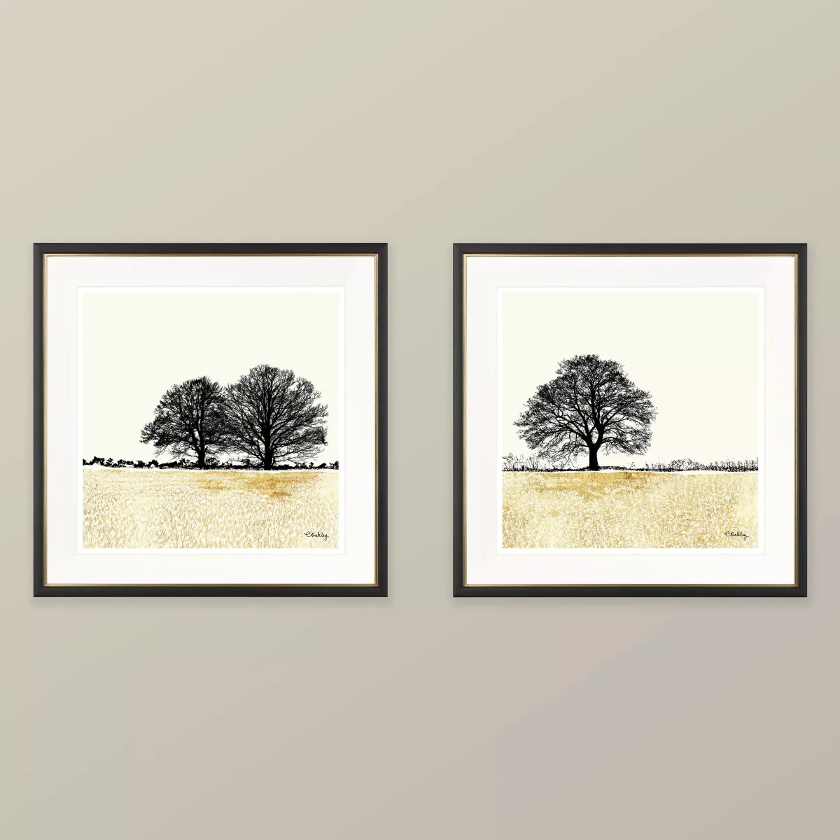 Charlotte Oakley - Tree In Golden Field Framed Print & Mount, 36 x 36cm, Gold – image 2