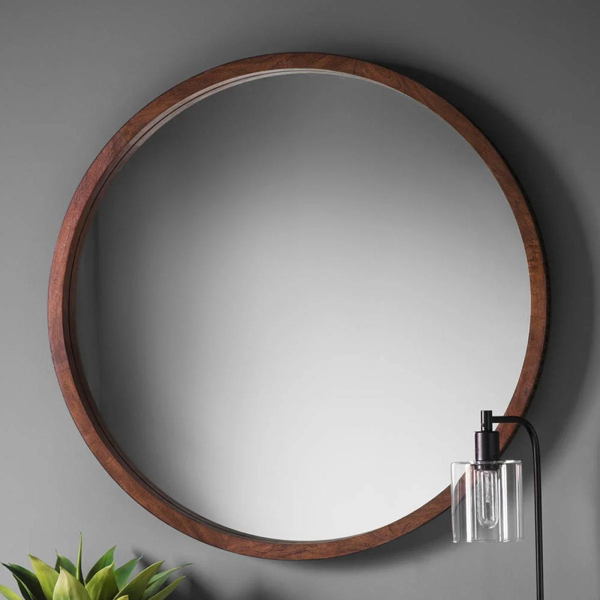 Boi Medium Round Wall Mirror - Dark Wood – image 2