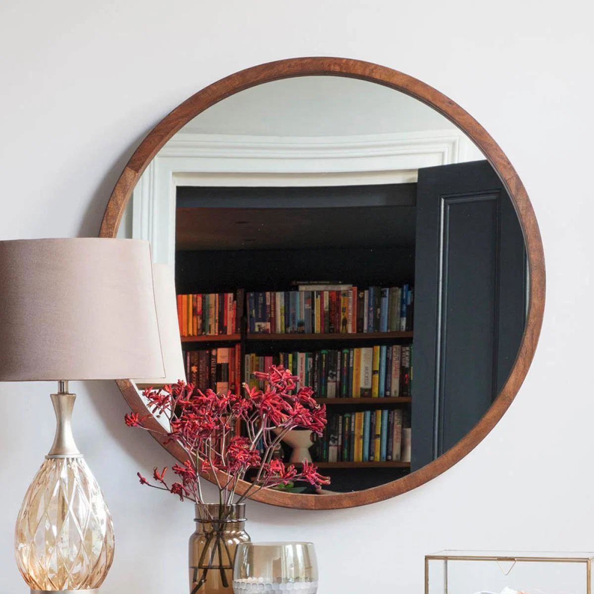 Boi Medium Round Wall Mirror - Dark Wood – image 4