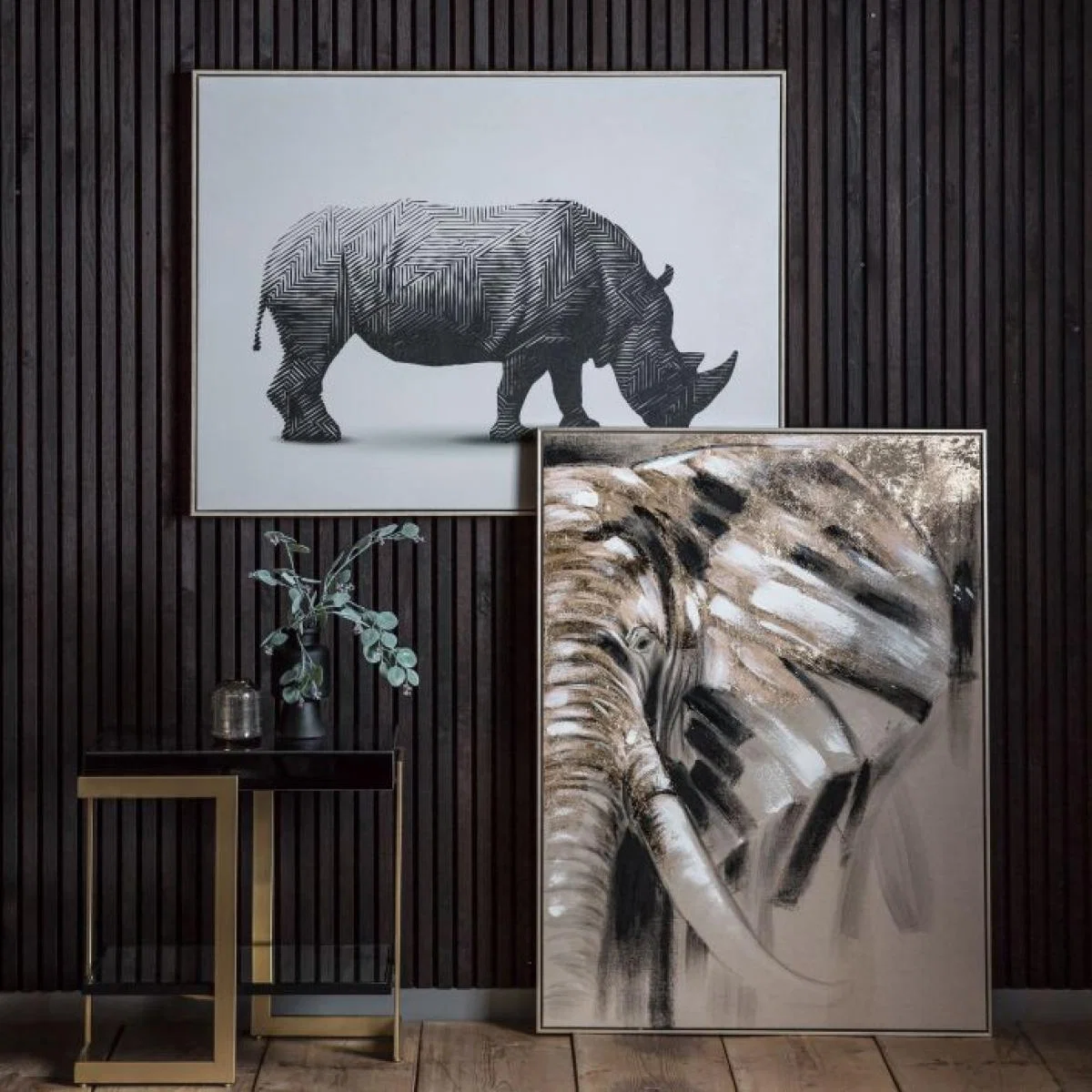 Tribal 90cm x 120cm Rhino Abstract Framed Canvas – image 3