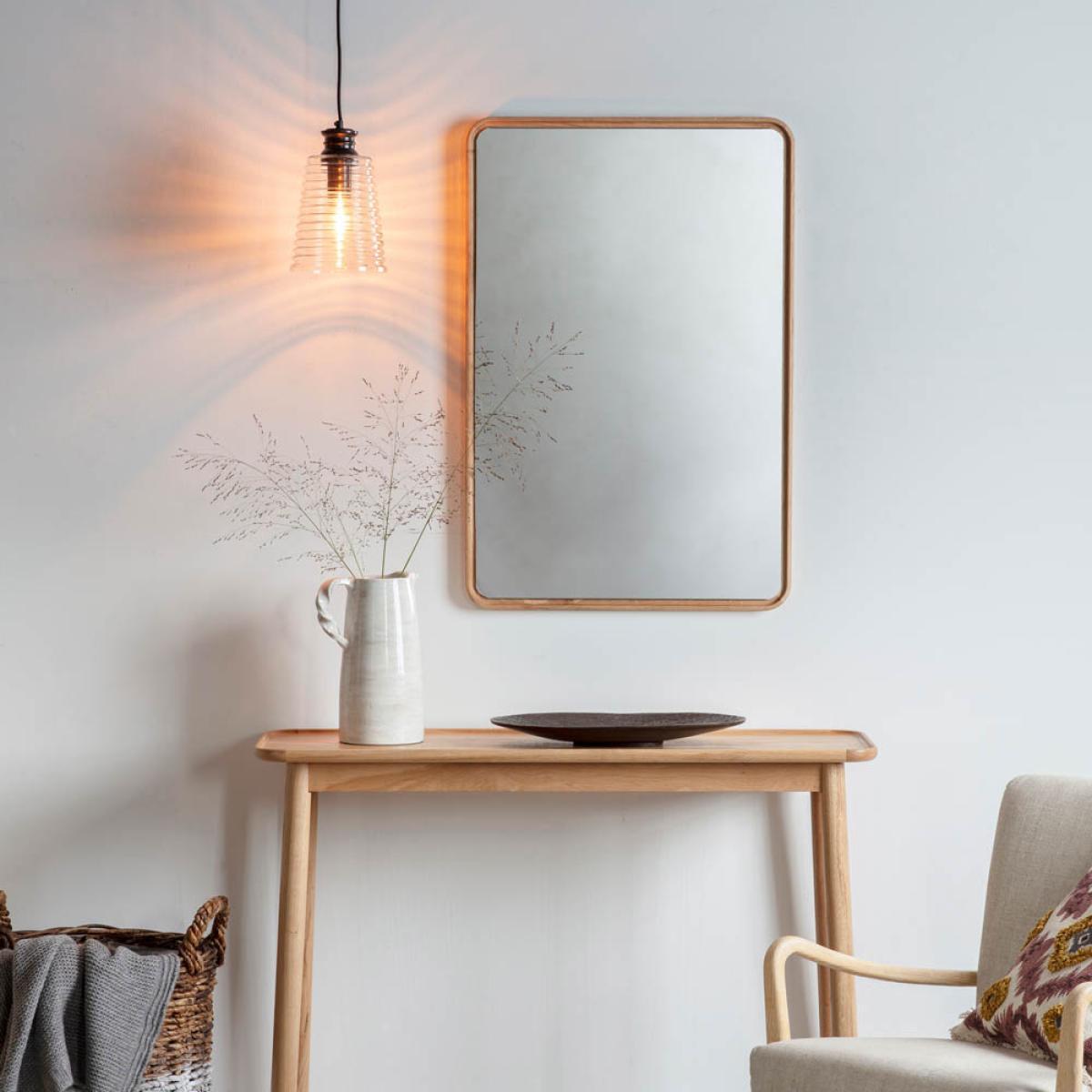 Kingsly Medium Rounded Rectangle Wall Mirror - Light Wood – image 3