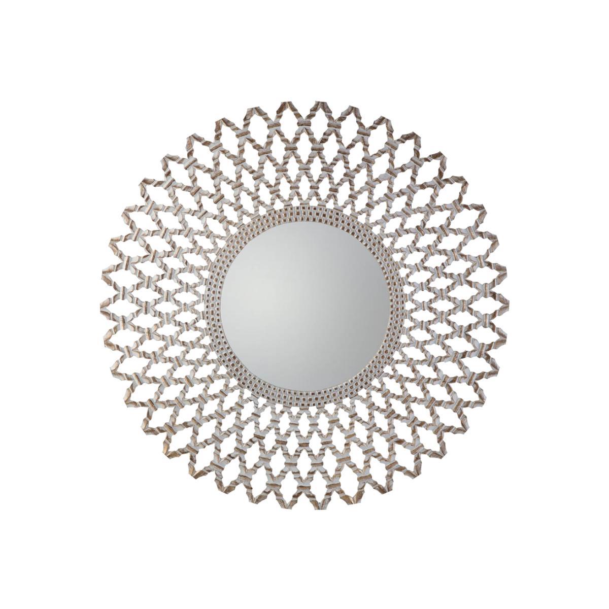 Hayley Large Round Wall Mirror - Light Wood – image 1