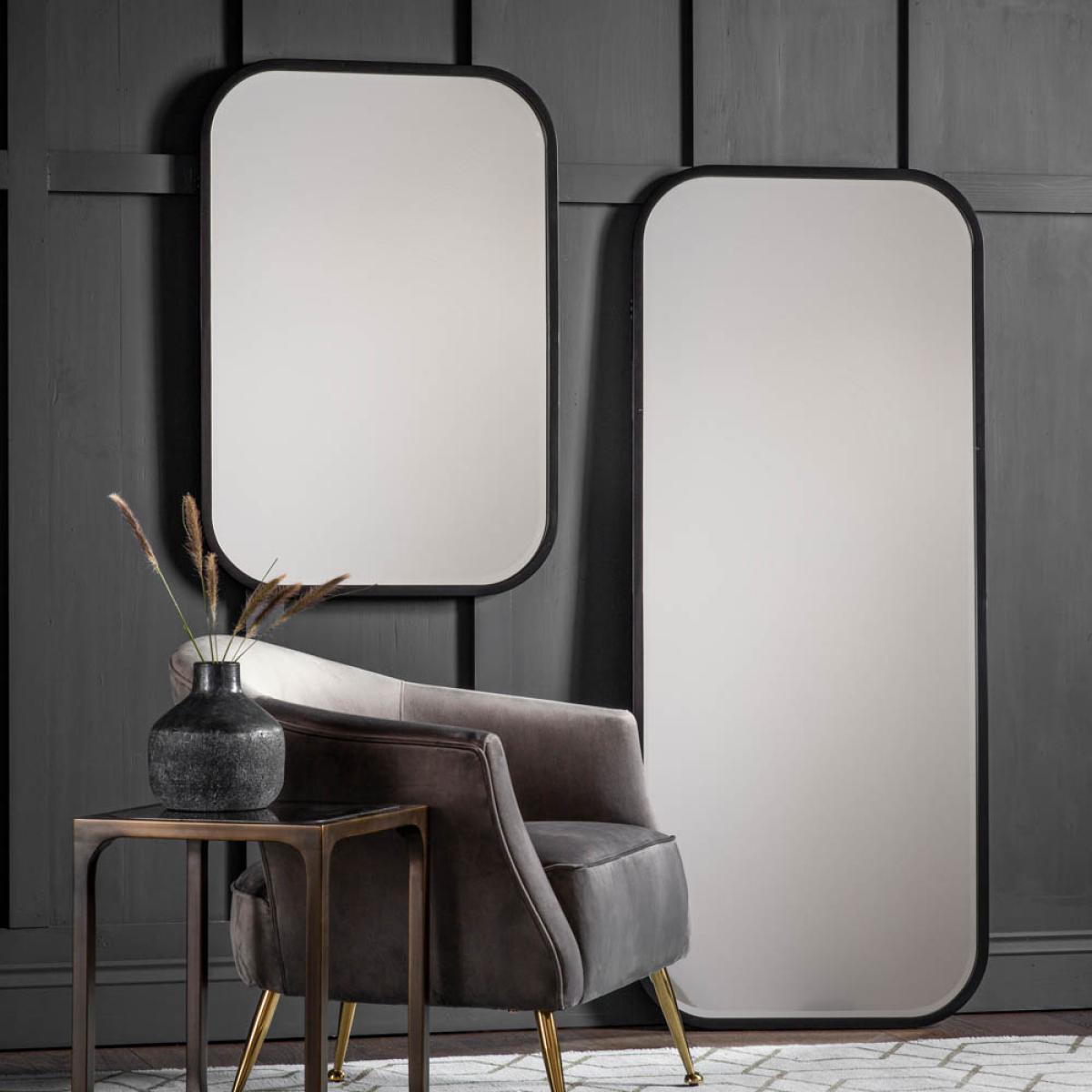 Fern Medium Rounded Rectangle Leaner Mirror - Black – image 2