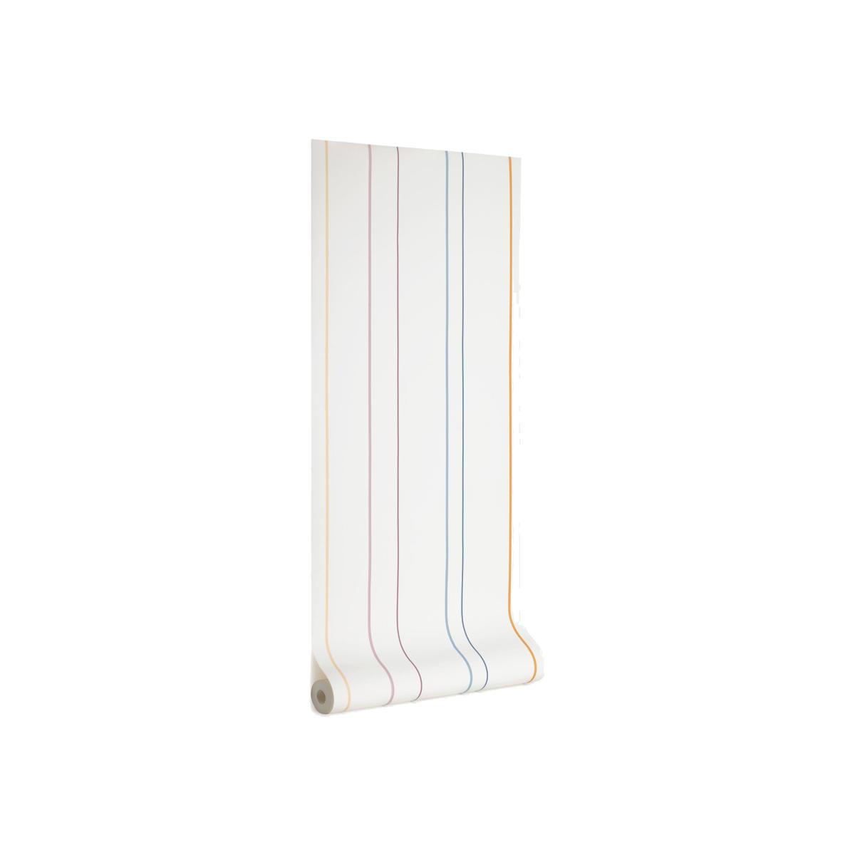 Nahilin white wallpaper with multicolour stripe print, 10 x 0.53 m, FSC MIX Credit – image 1