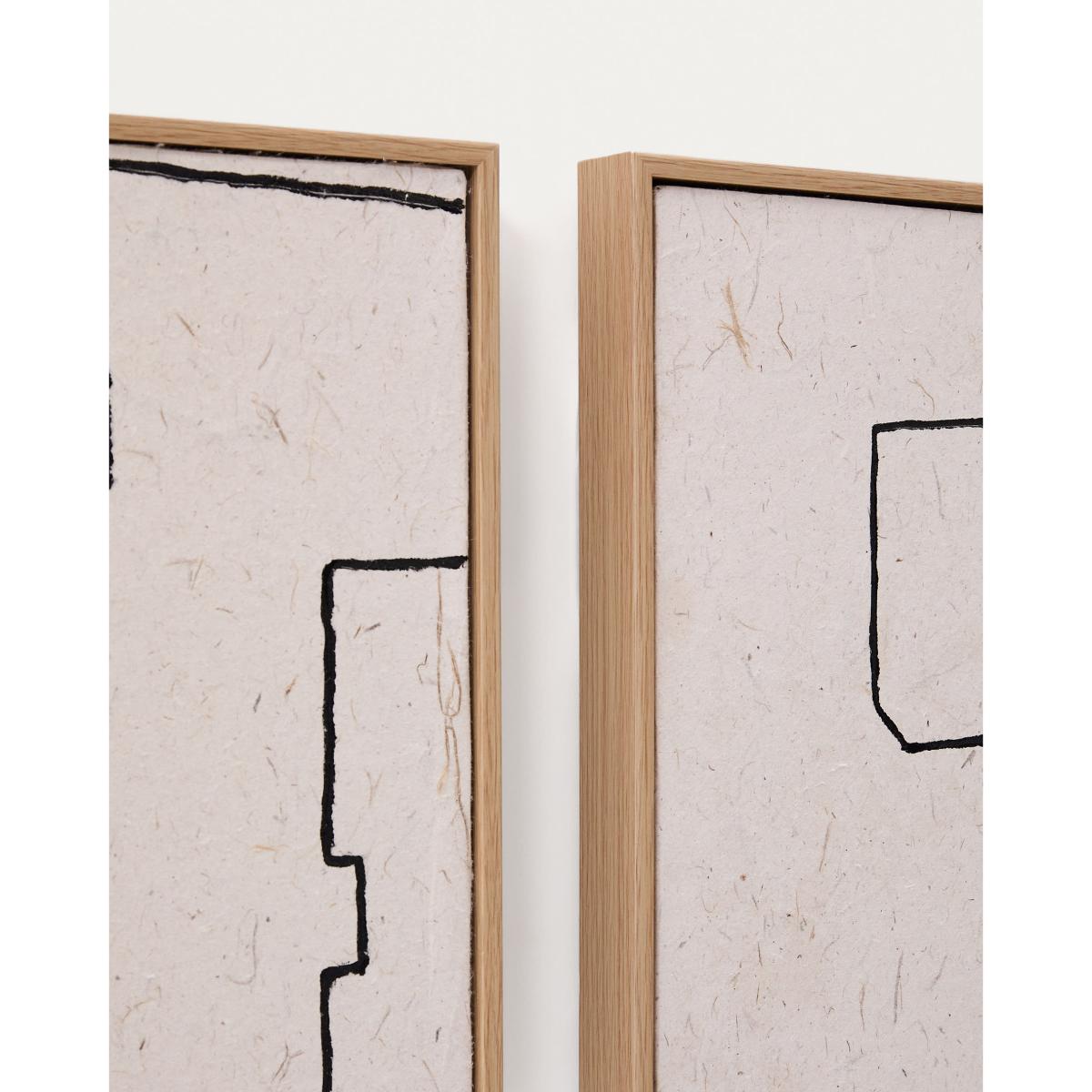 Neyra set of 2 black and beige hand-painted abstract pictures on recycled paper 30 x 30 cm – image 3