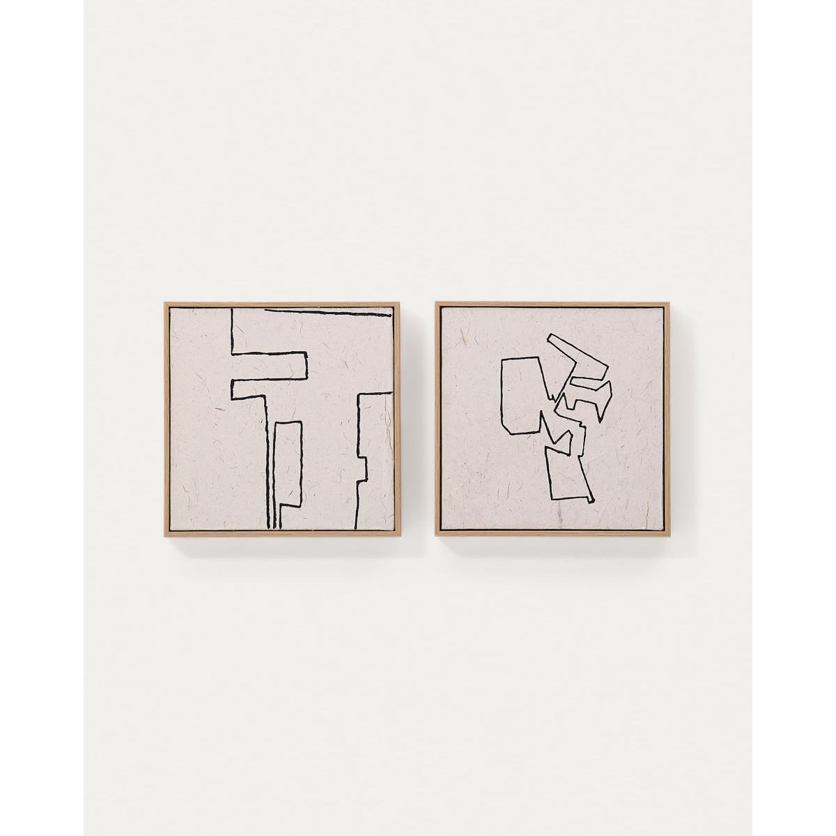 Neyra set of 2 black and beige hand-painted abstract pictures on recycled paper 30 x 30 cm – image 4