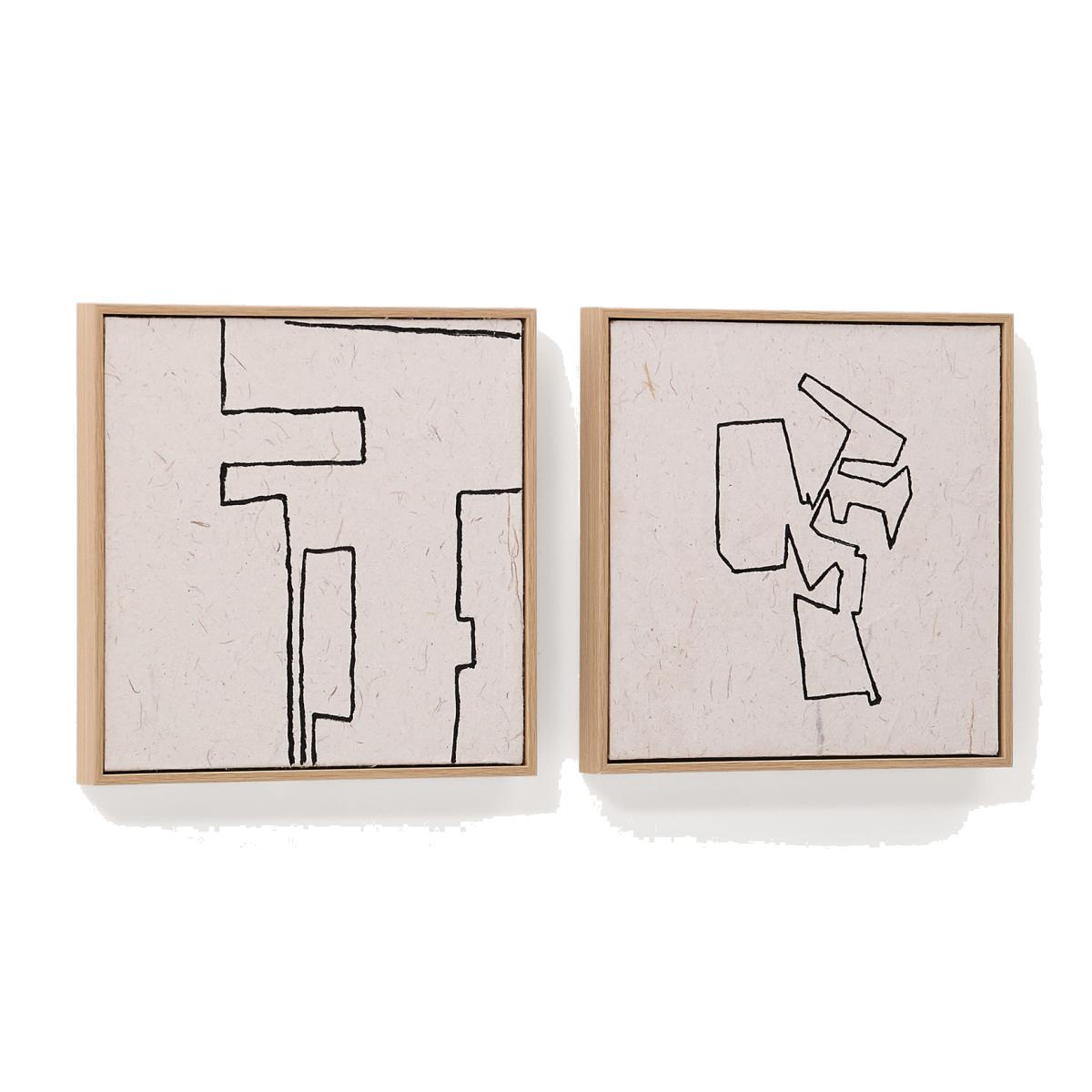 Neyra set of 2 black and beige hand-painted abstract pictures on recycled paper 30 x 30 cm – image 1