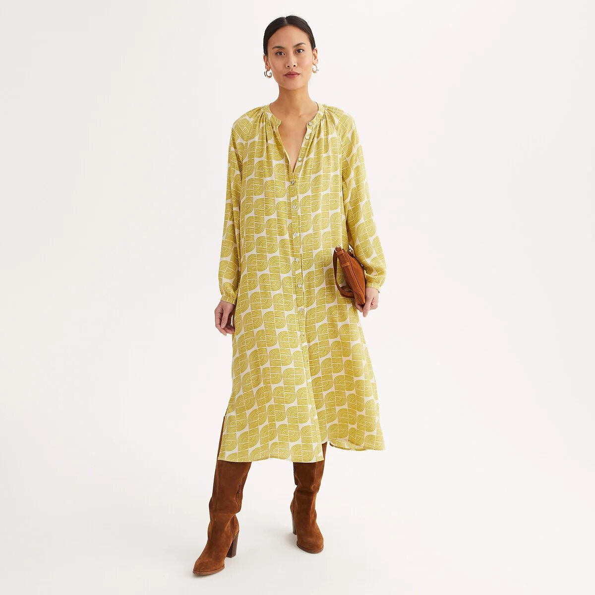 Graphic Print Maxi Shift Dress with Long Sleeves – image 2