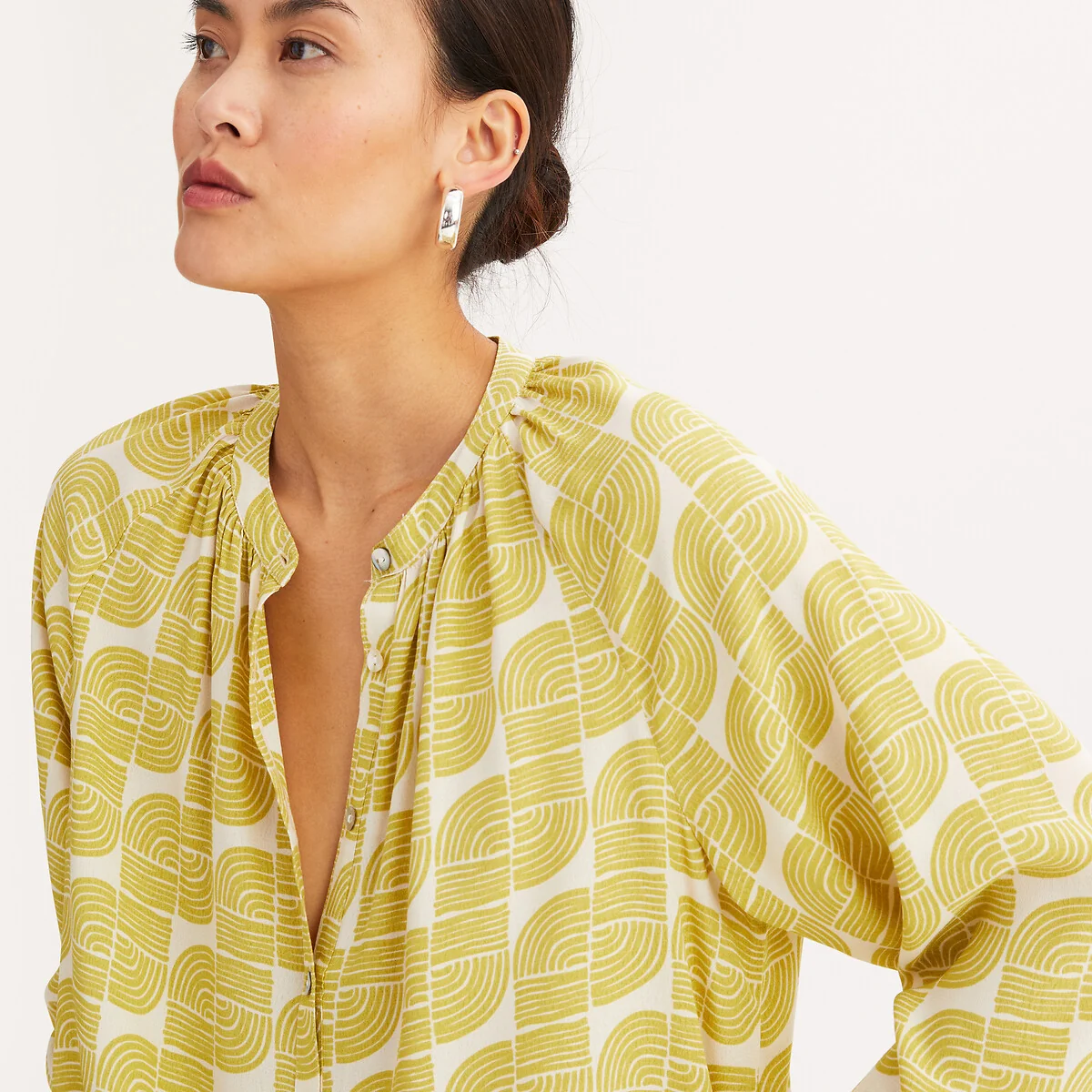 Graphic Print Maxi Shift Dress with Long Sleeves – image 3