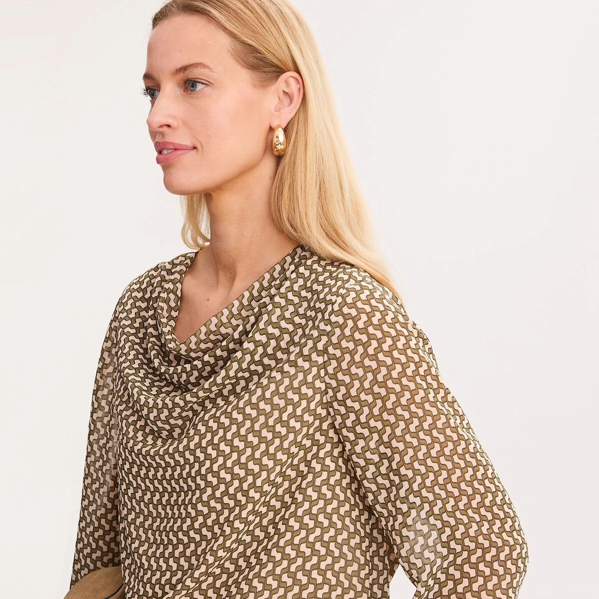 Graphic Print Cowl Neck Long Sleeve Blouse – image 3