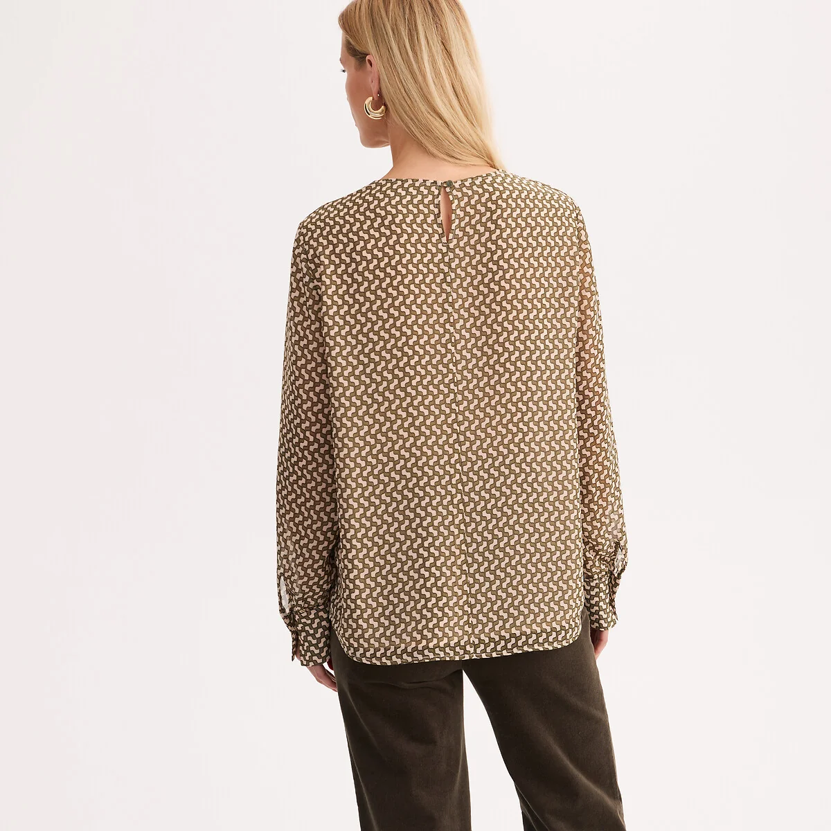Graphic Print Cowl Neck Long Sleeve Blouse – image 4