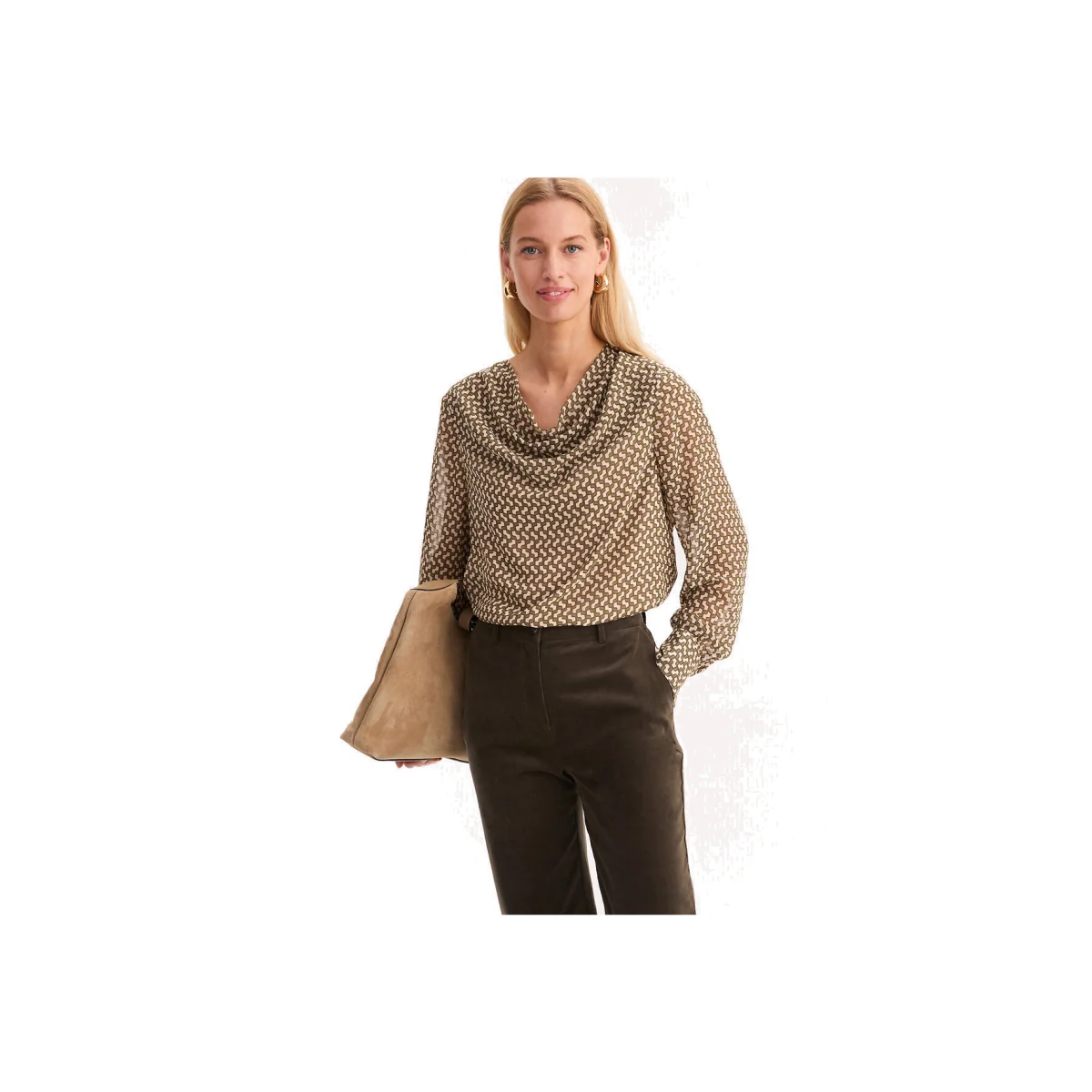 Graphic Print Cowl Neck Long Sleeve Blouse – image 1