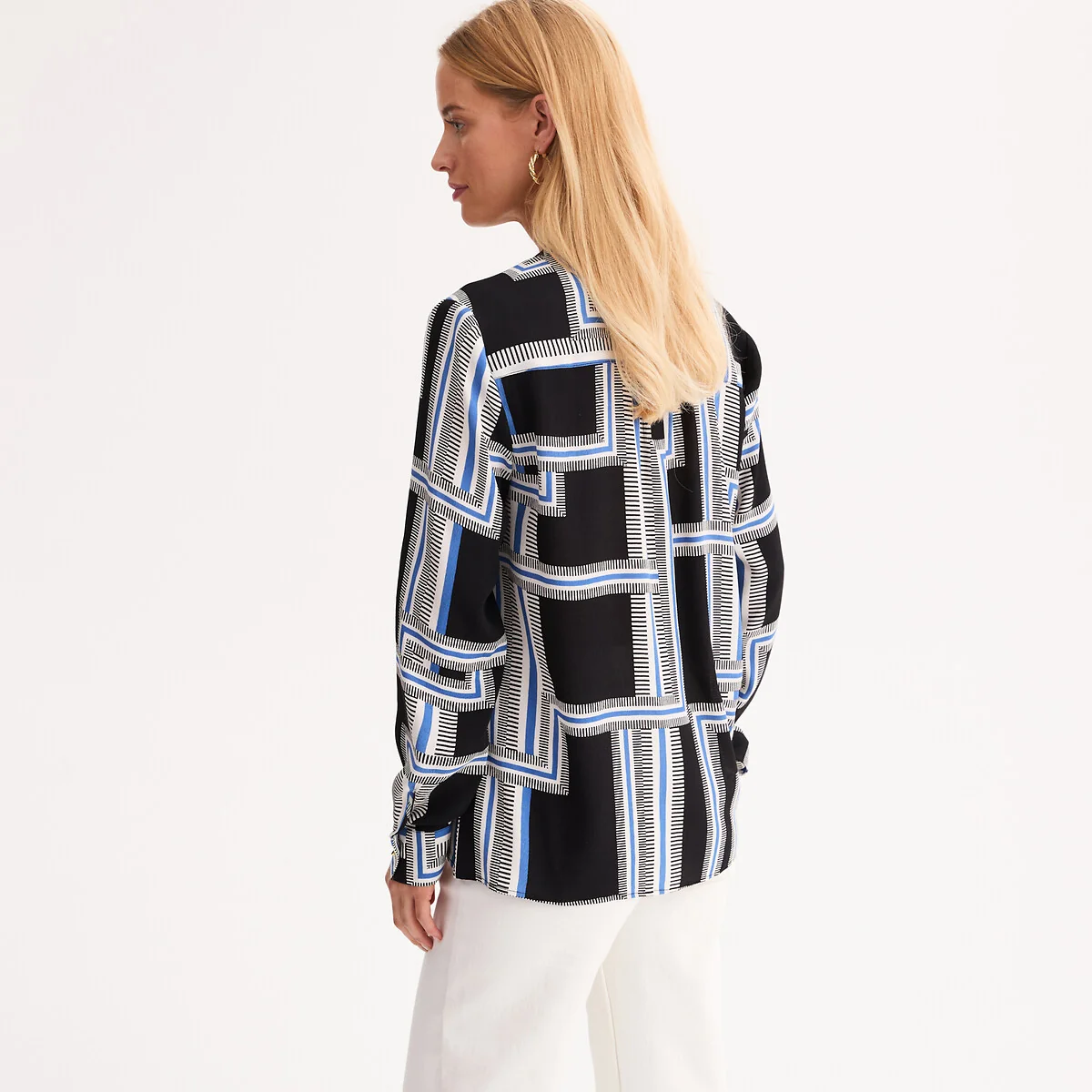 Graphic Print Blouse with Grandad Collar – image 4