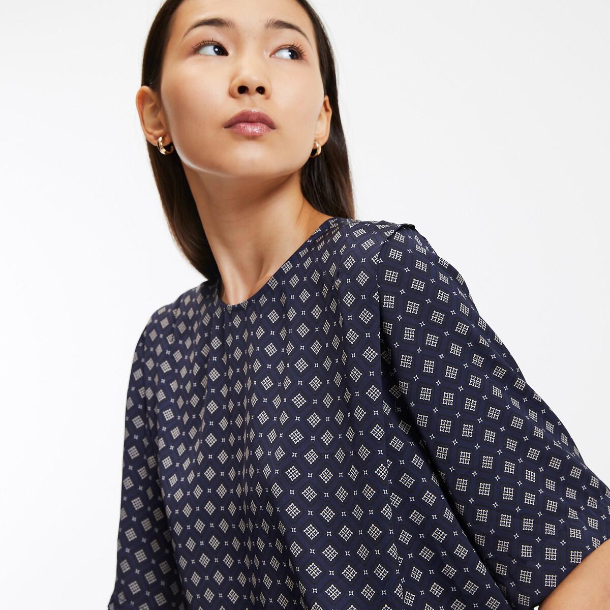 Graphic Print Satin Blouse with Crew Neck – image 3
