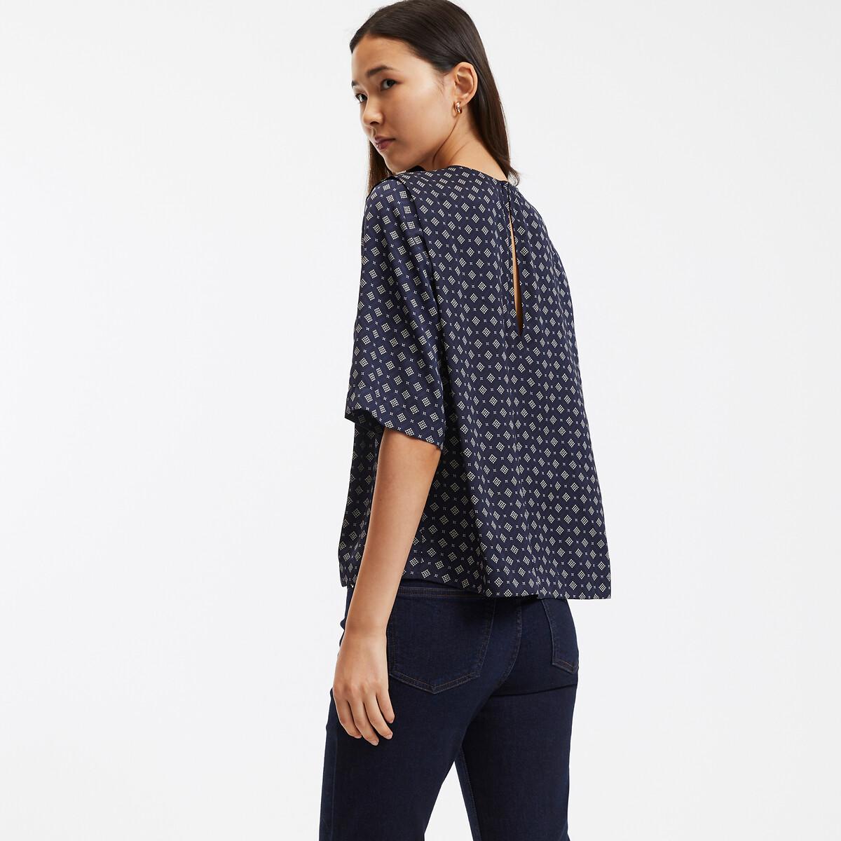 Graphic Print Satin Blouse with Crew Neck – image 4