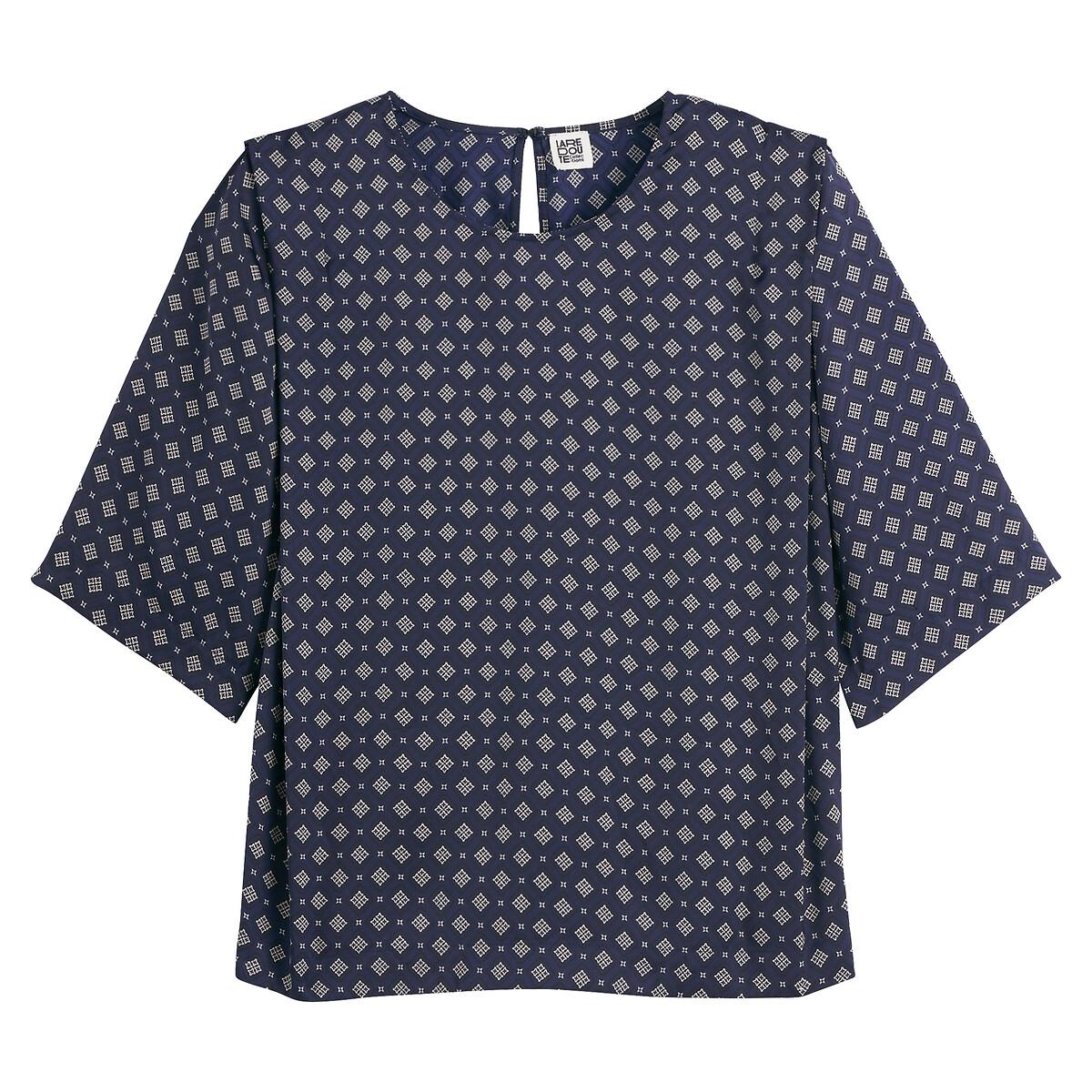 Graphic Print Satin Blouse with Crew Neck – image 5