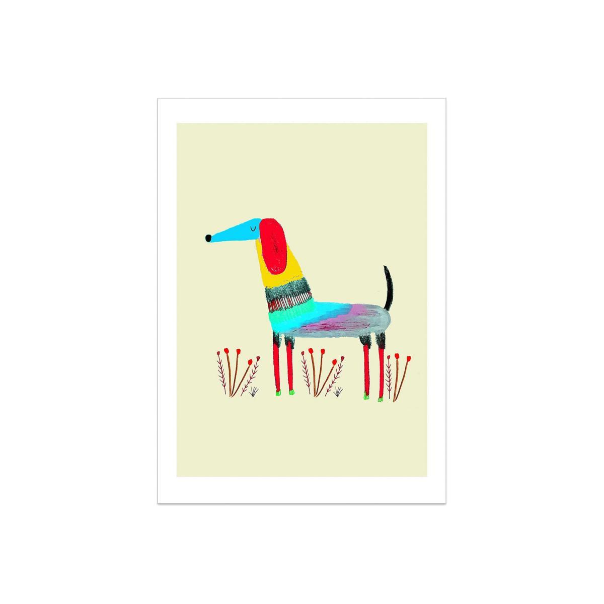 A3 Unframed Dog and Flowers Print – image 1