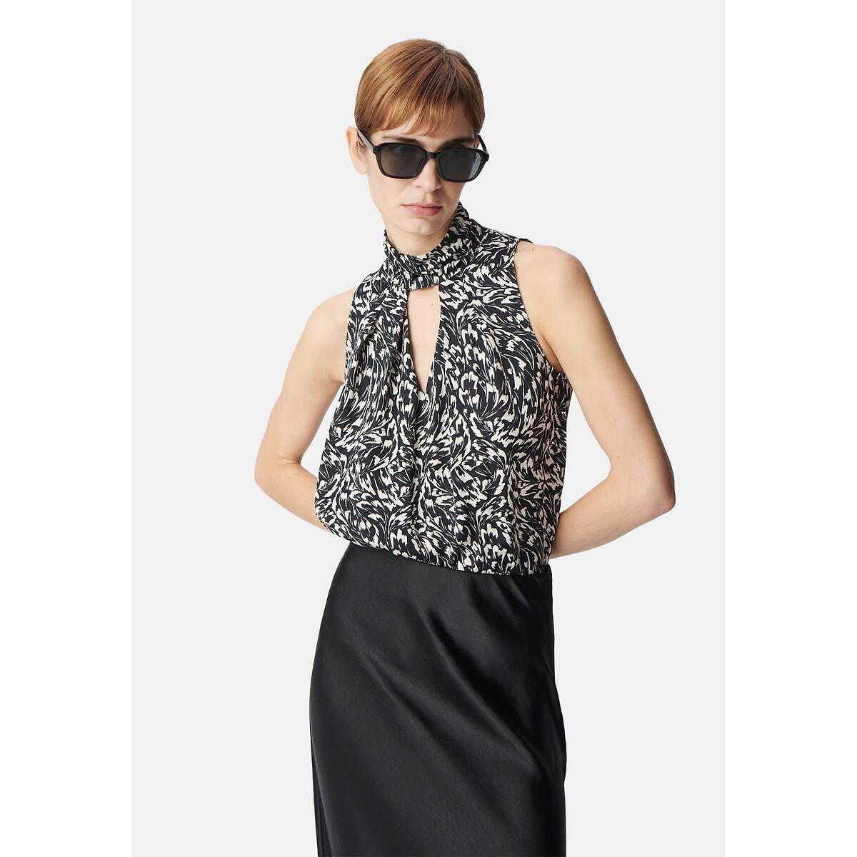 Sleeveless Blouse with High Neck, Graphic Print – image 2