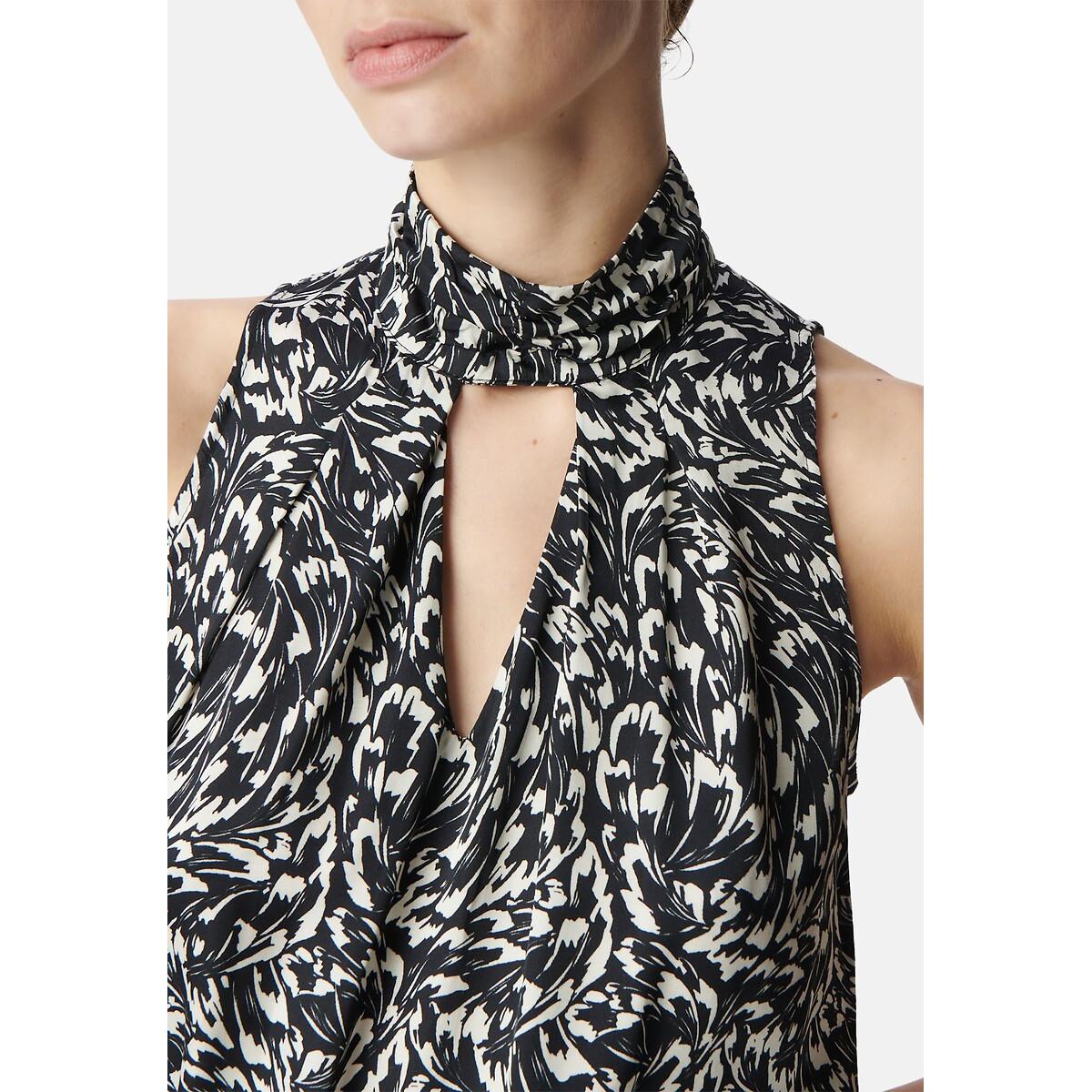 Sleeveless Blouse with High Neck, Graphic Print – image 3