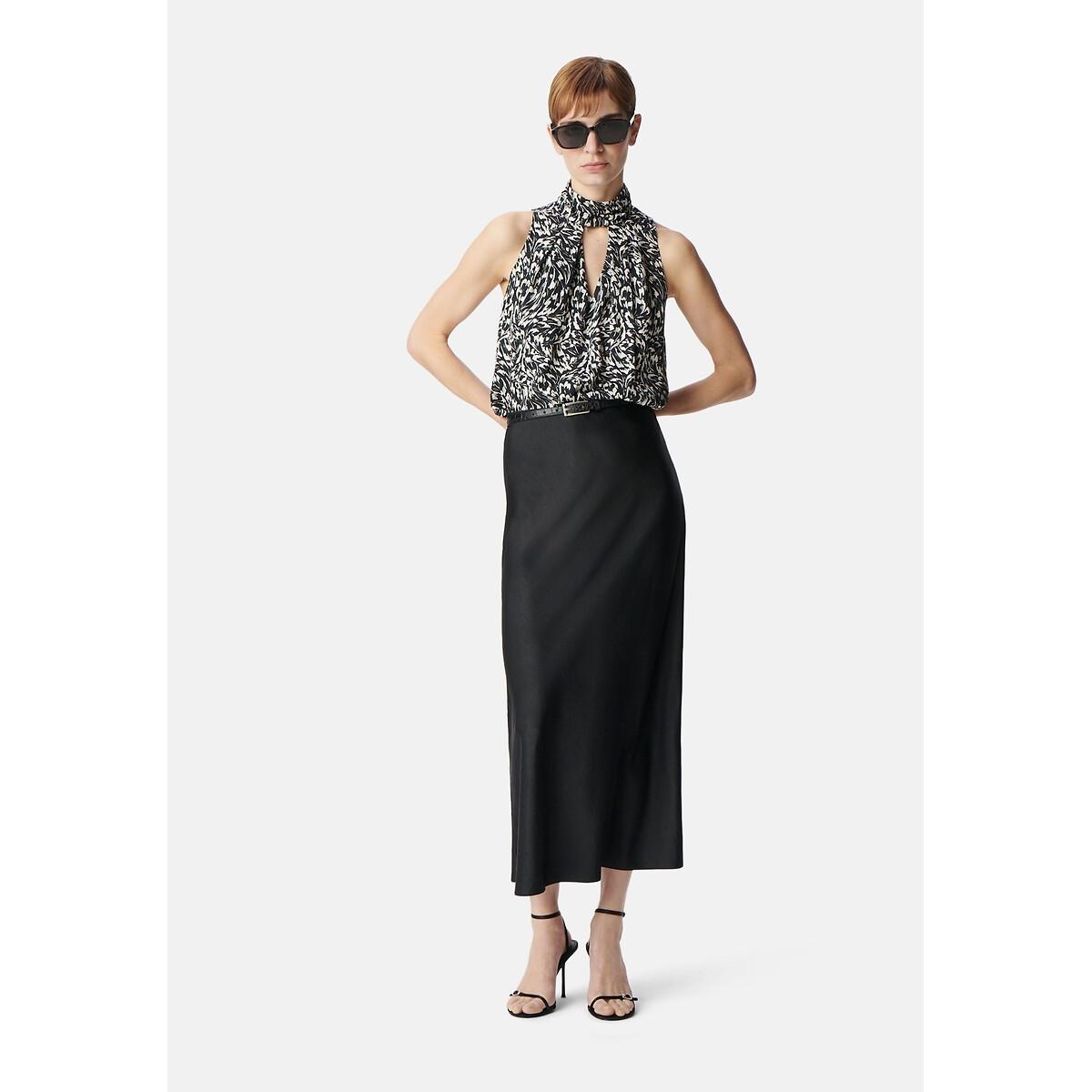 Sleeveless Blouse with High Neck, Graphic Print – image 4