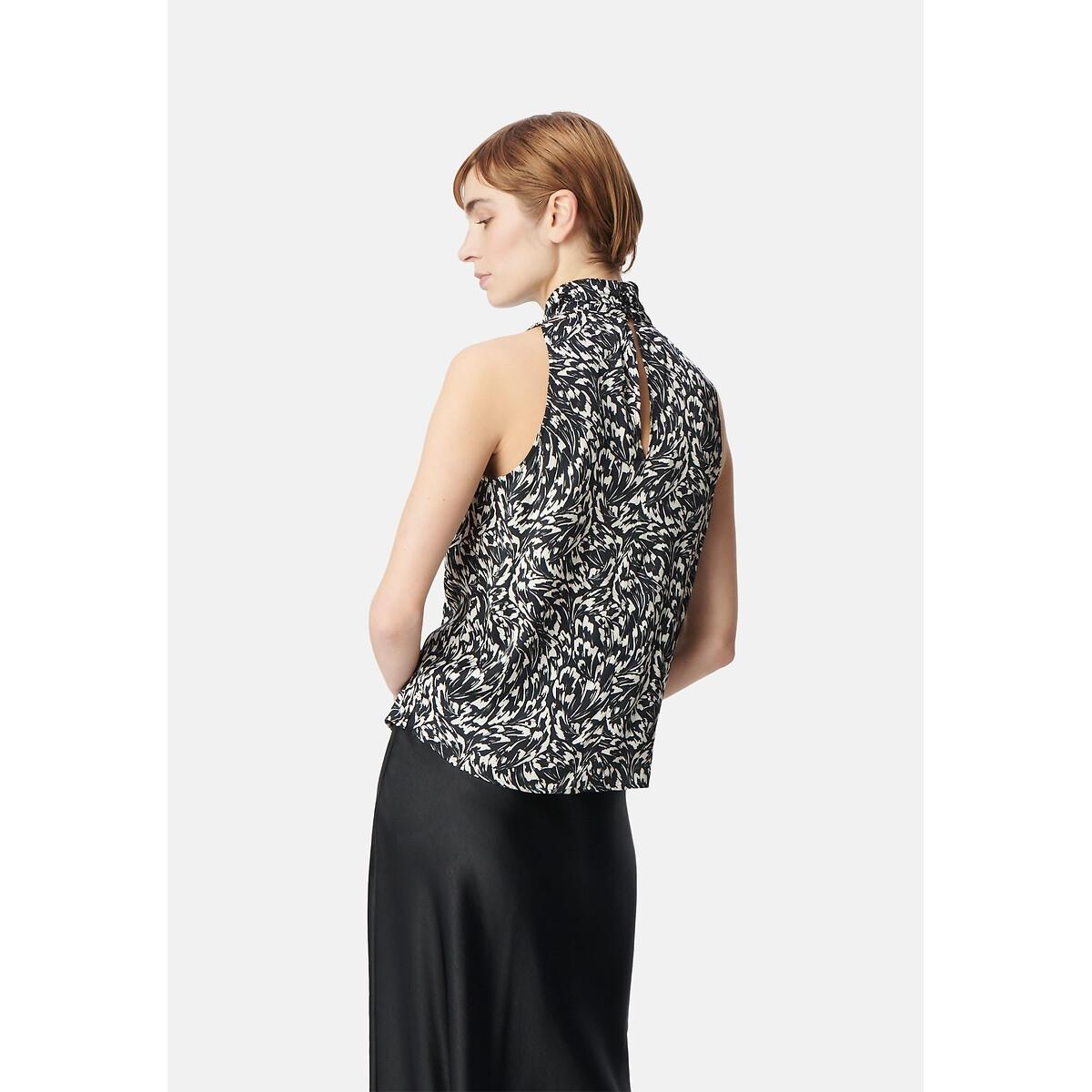 Sleeveless Blouse with High Neck, Graphic Print – image 5