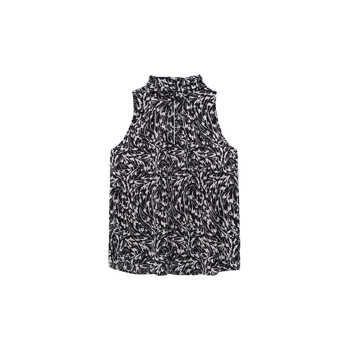 Sleeveless Blouse with High Neck, Graphic Print – image 7