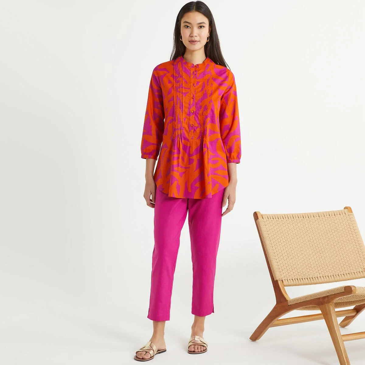 Graphic Print Cotton Tunic with 3/4 Length Sleeves – image 2